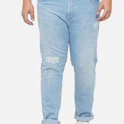 John Pride Plus Size Men Blue Mildly Distressed Light Fade Stretchable Jeans-picture-0