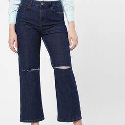 Vero Moda Women Blue High-Rise Slash Knee Stretchable Jeans-image-55