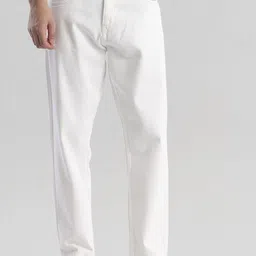 Snitch Men White Jean Relaxed Fit Low Distress Stretchable Cotton Cropped Jeans-image-56