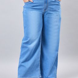 Style Quotient Women Plus Size Mid Blue Wide Leg High Rise Stretchable Jeans-44