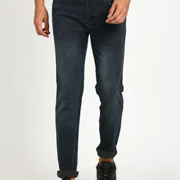 Turtle Men Narrow Tapered Fit Clean Look Heavy Fade Stretchable Jeans-image-30