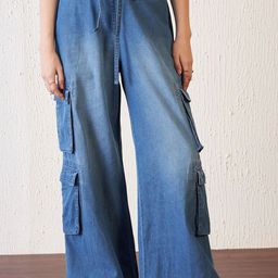 Antheaa Women Blue Comfort Relaxed Fit Clean Look Stretchable Denim Cargo-image-88