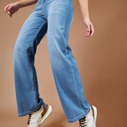 DOLCE CRUDO Women Blue Wide Leg Light Fade Stretchable Jeans-image-50