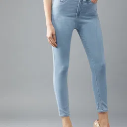 DOLCE CRUDO Winners Gonna Win Women Blue Skinny Fit High-Rise Cropped Stretchable Jeans-picture-47