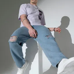 Hubberholme Men Relaxed Fit Mid-Rise Slash Knee Jeans-image-82