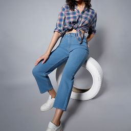 High Star Women Blue Dad Fit High-Rise Clean Look Stretchable Jeans-image-31