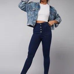 DOLCE CRUDO Spark Ritual Women Navy Blue Skinny Fit High-Rise Clean Look Stretchable Jeans-image-39