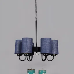 Devansh Blue & Black Iron Contemporary Ceiling Lamp-image-41