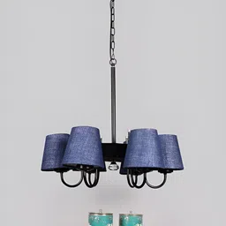 Devansh Blue & Black Iron Quirky Ceiling Lamp-image-38