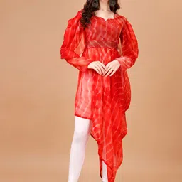 PMD Fashion Dyed Flared Sleeves Mirror Work Pastels Georgette Kaftan Kurta image 1