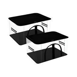 Kuber Industries Black & Transparent 2 Pieces Cloth Organisers With Handle-32