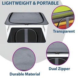 Kuber Industries Grey & Transparent Cloth Organisers With Handle image 2