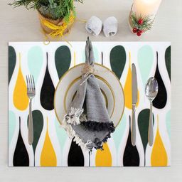LUXEHOME INTERNATIONAL Set of 6 Yellow & Blue Rubber Placemat With Runner-25