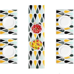 LUXEHOME INTERNATIONAL Set of 5 Yellow & Green Heat Resistant Table Placemat With Runner image 3
