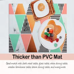 LUXEHOME INTERNATIONAL Set Of 5 Peach & Blue Geometric Printed Table Placemat & Runner Set image 2