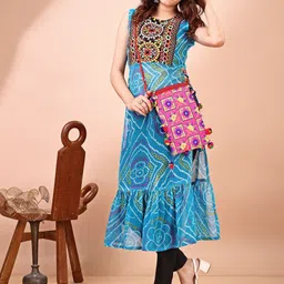 KALINI Women Bandhani Printed Patchwork Georgette Kurta-picture-11