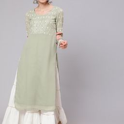 AKS Couture Floral Embroidered Gotta Patti Georgette Kurta-image-26