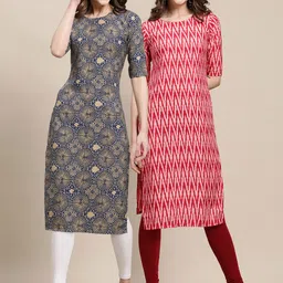 KALINI Women Pack of 2 Geometric Printed Crepe Kurta-image-39