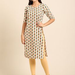 KALINI Women White & Green Floral Printed Crepe Kurta-picture-26