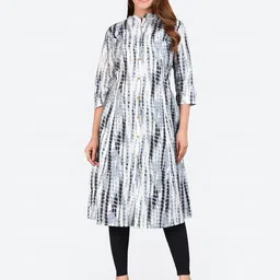 Glorious Women Grey & White Striped A-Line Kurta-image-13