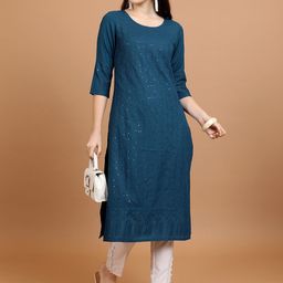 Vishudh Navy Blue Sequinned Embellished Straight Kurta-image-67