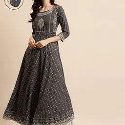 RANGMAYEE Women Grey & Cream-Coloured Floral Printed Liva Kurta-picture-2