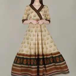 KALINI Women Floral Printed Pure Cotton Anarkali Kurta-picture-31