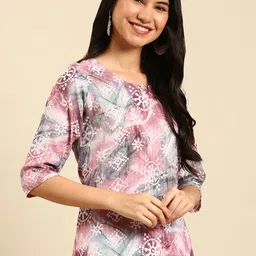 SHOWOFFPrinted Thread Work Pastels Crepe Kurta-image-47