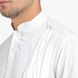 KISAH Men White & light cyan Thread Work Kurta image 4