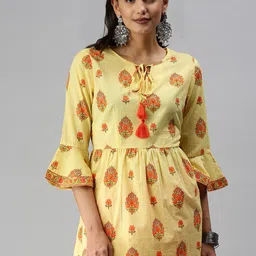 SHOWOFF Ethnic Motifs Printed Tie-Up Neck Empire Kurti-picture-32