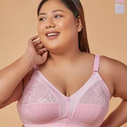 Maashie Pack of 2 M Frame Full Coverage Non Padded Non Wired Lace Bra-9
