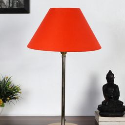 Devansh Orange-Colored & Gold-Toned Metal Table Lamp With Cotton Shade-23