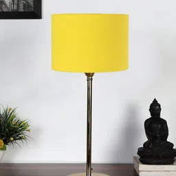 Devansh Yellow Metal Table Lamp With Cotton Shade-48