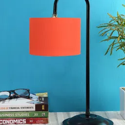 Devansh Orange Solid Cotton Shade Iron Table Lamp-23