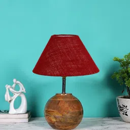Devansh Maroon & Brown Textured Wooden Table Lamp With Cotton Shade-12