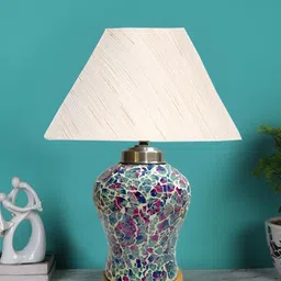 Devansh Off White & Blue Glass Traditional Frustum Shaped Table Lamp-10