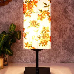 Devansh White & Orange Printed Traditional Table Lamp image 1