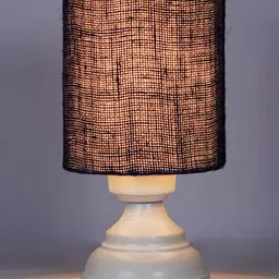 foziq White & Blue Cylindrical Textured Table Lamp-image-74