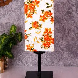 Devansh White & Orange Printed Traditional Table Lamp image 2