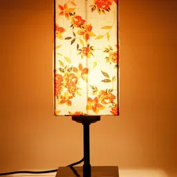 Devansh White & Orange Printed Traditional Table Lamp image 3