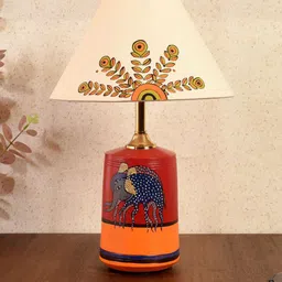 AAKRITI ART CREATIONS Monsoon Red & Orange Natures Creatures Design Table Lamp With Shade-40