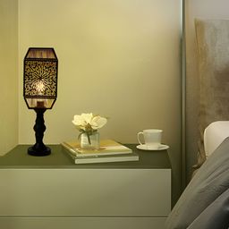 MFD HOME FURNISHING Black Metal Contemporary Cylindrical Shaped Table Lamp with Bulb-11