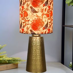 Homesake Gold-Toned Printed Metal Cylindrical Shaped Table Lamp with Bulb-27