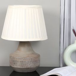 TU CASA Off White Wooden Cylindrical Shaped Table Lamp-14