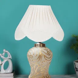 Devansh Off White Textured Glass Traditional Frusturical Shaped Table Lamp-4
