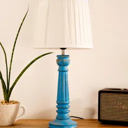green girgit Blue & White Textured Wooden Table Lamp With Pleated Shade-21