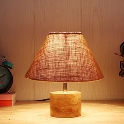 Devansh Beige Wood Table Lamp With Jute Shade-29
