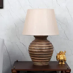 TU CASA Beige Wooden Frustum Shaped Table Lamp-15
