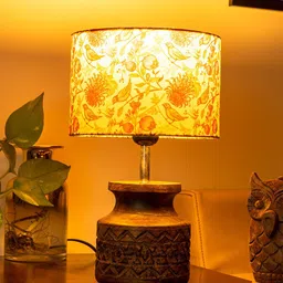 green girgit Brown & White Printed Cylindrical Shaped Table Lamp-31