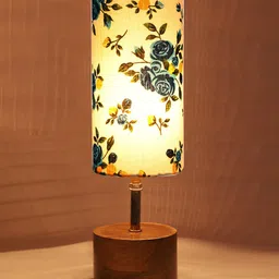 Devansh Multi-Coloured Wood Table Lamp with Cotton Shade-1